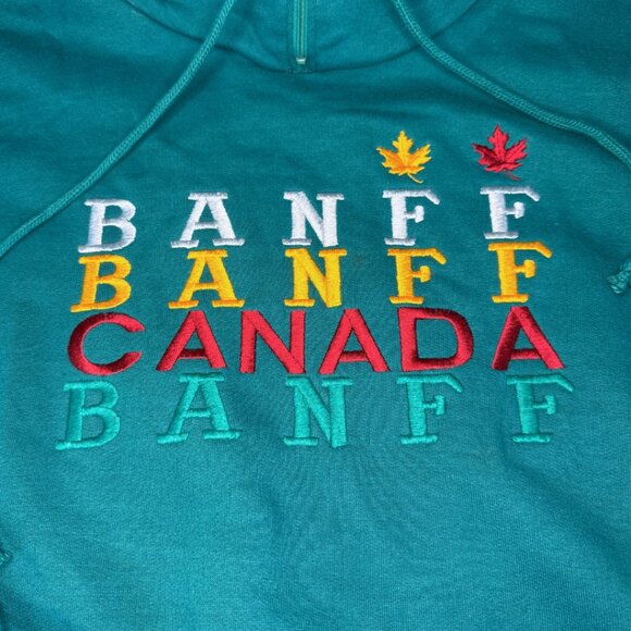 Vintage Banff Canada Sweatshirt Embroidered Ruched Mock Neck Super Shirt Large - Picture 2 of 12